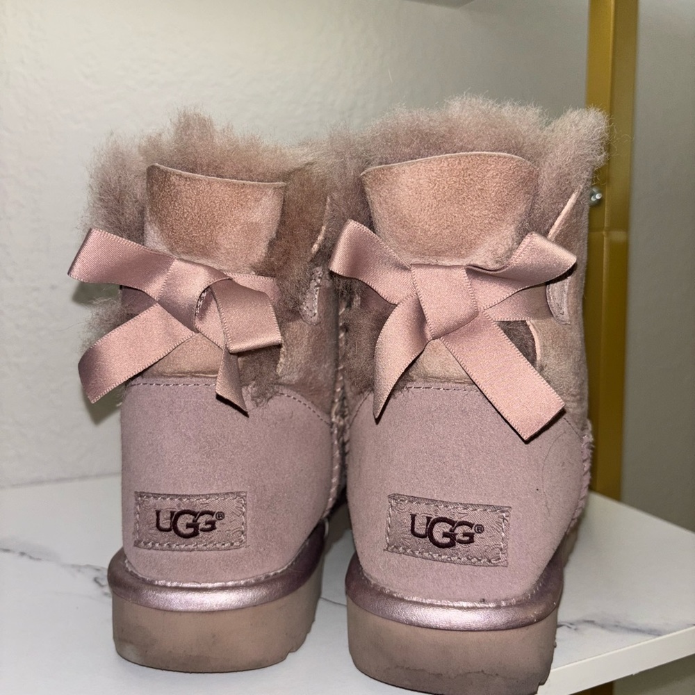 UGG Blush Sheepskin Boots with Ribbon Accents - Picture 3 of 4
